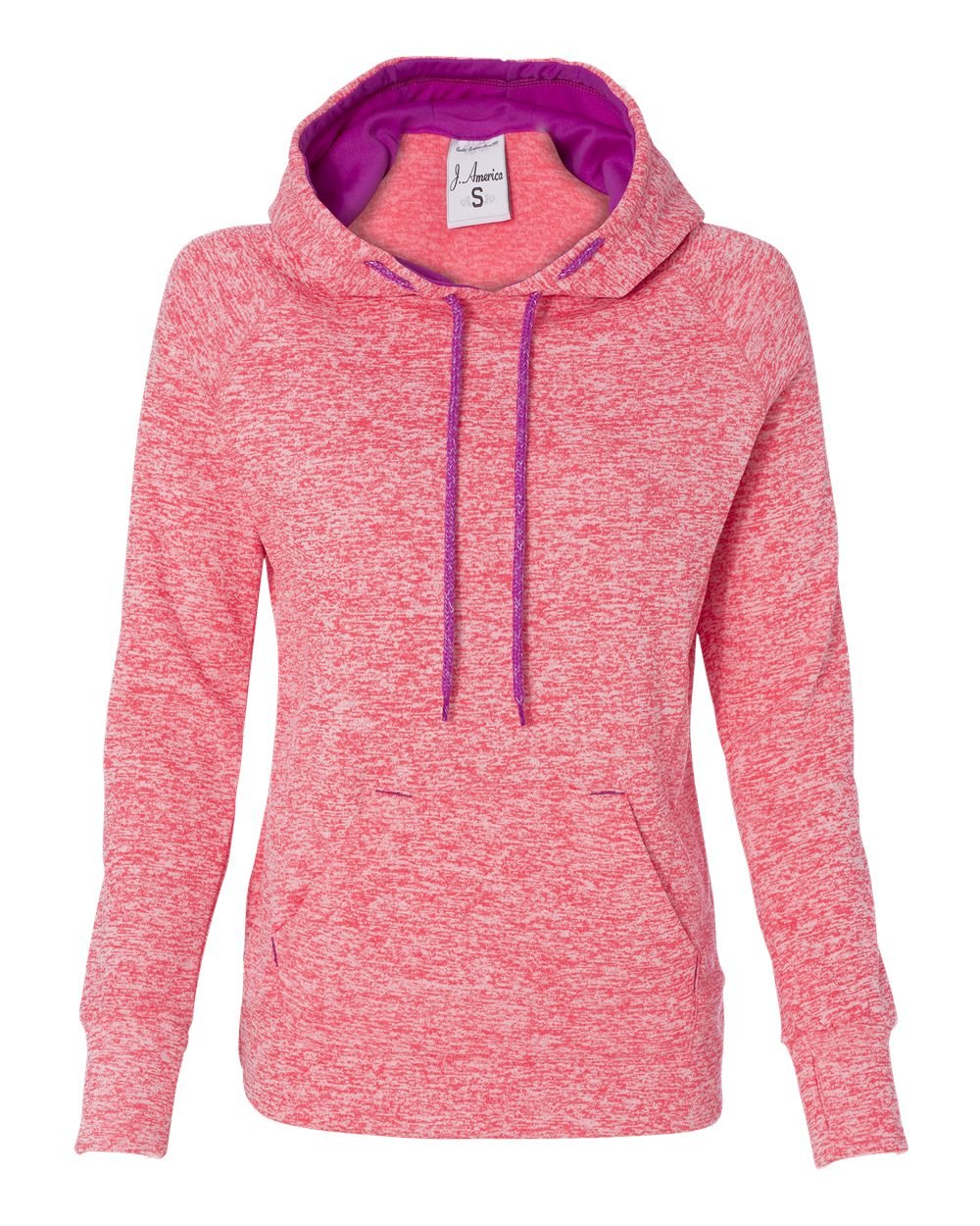 J. America Ladies Pullover Hooded Sweatshirt Coral/Magenta X-Large