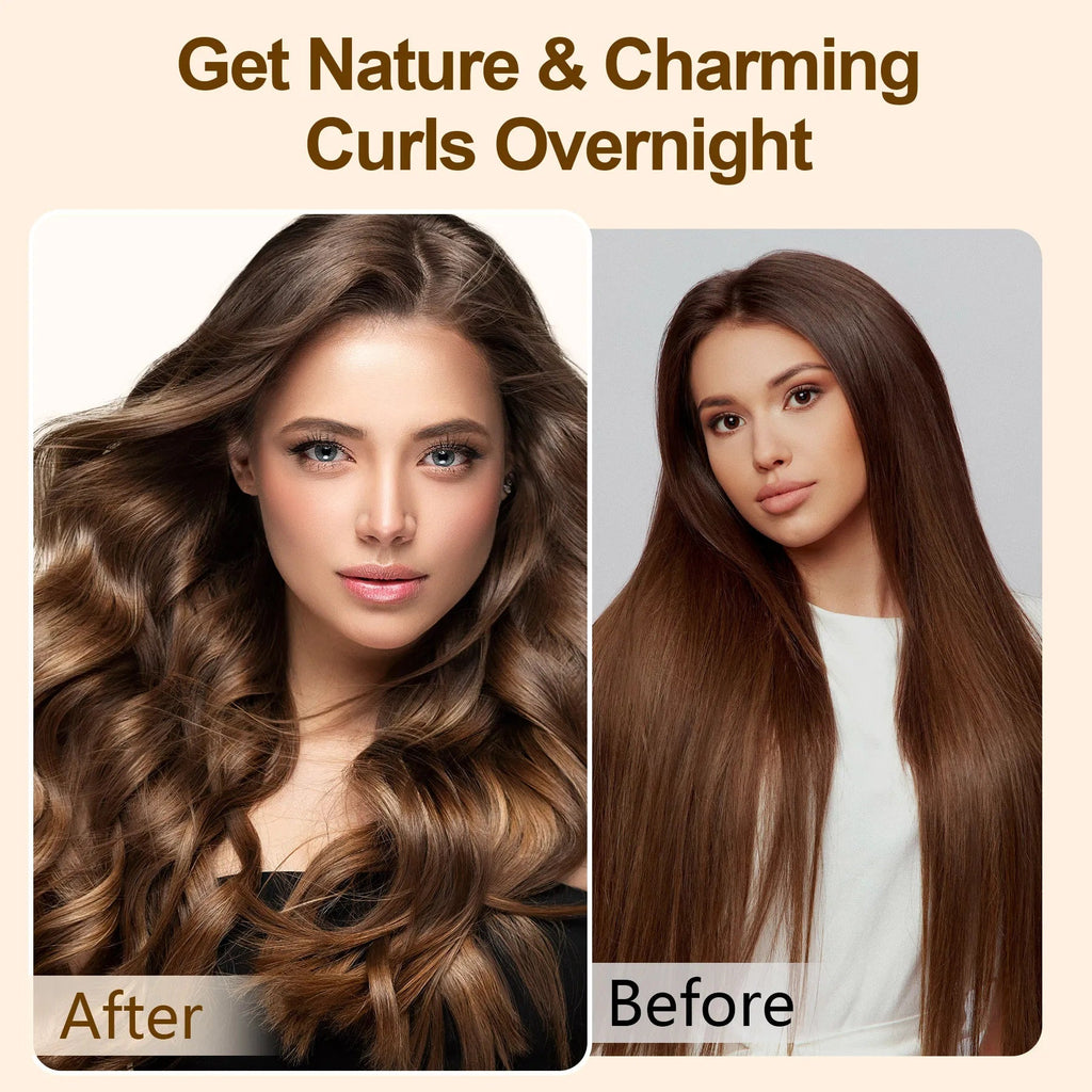Satin Heatless Hair Curler, Lazy Natural Soft Wave DIY Heatless Curls For Sleep In Overnight, For All Hair Types - Black