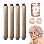 Heatless Hair Curler for Overnight Curls Jumbo Flexi Rods for Heatless Curls 4PCS Overnight Blowout Rods Hair Curlers to Sleep In Thick Curling Rod Curlers with Satin Hair Scrunchies & Bonnet